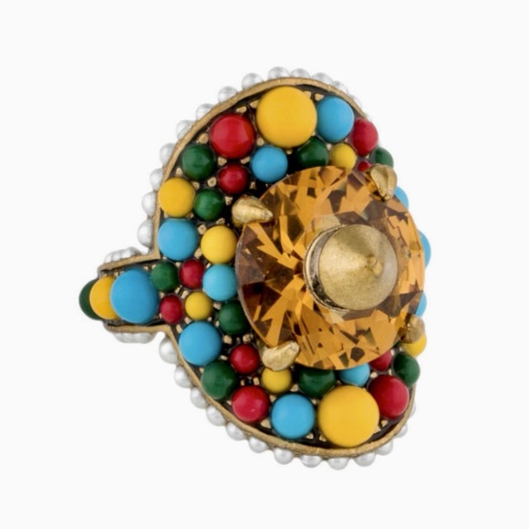 |SOLD| Gucci Pearl, Crystal & Multicolor Bead Embellished Cocktail Ring - Picture 15 of 16